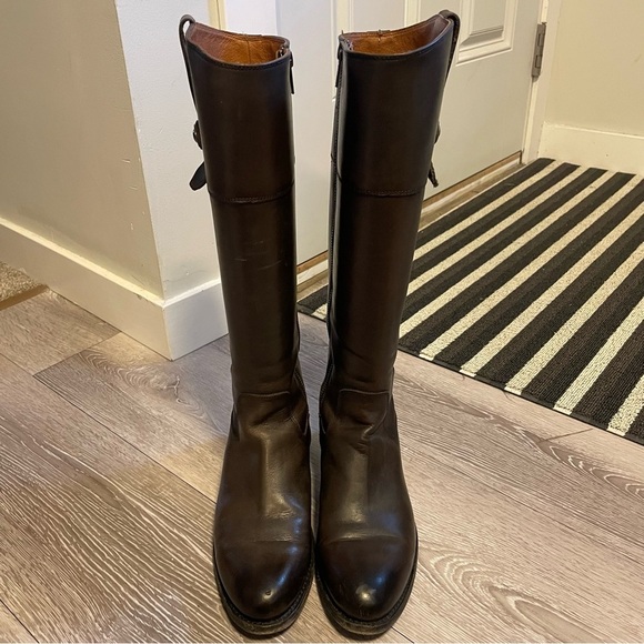 Frye Jaden Button Tall Riding Leather Boot Knee High Chocolate Brown Timeless - Picture 7 of 15